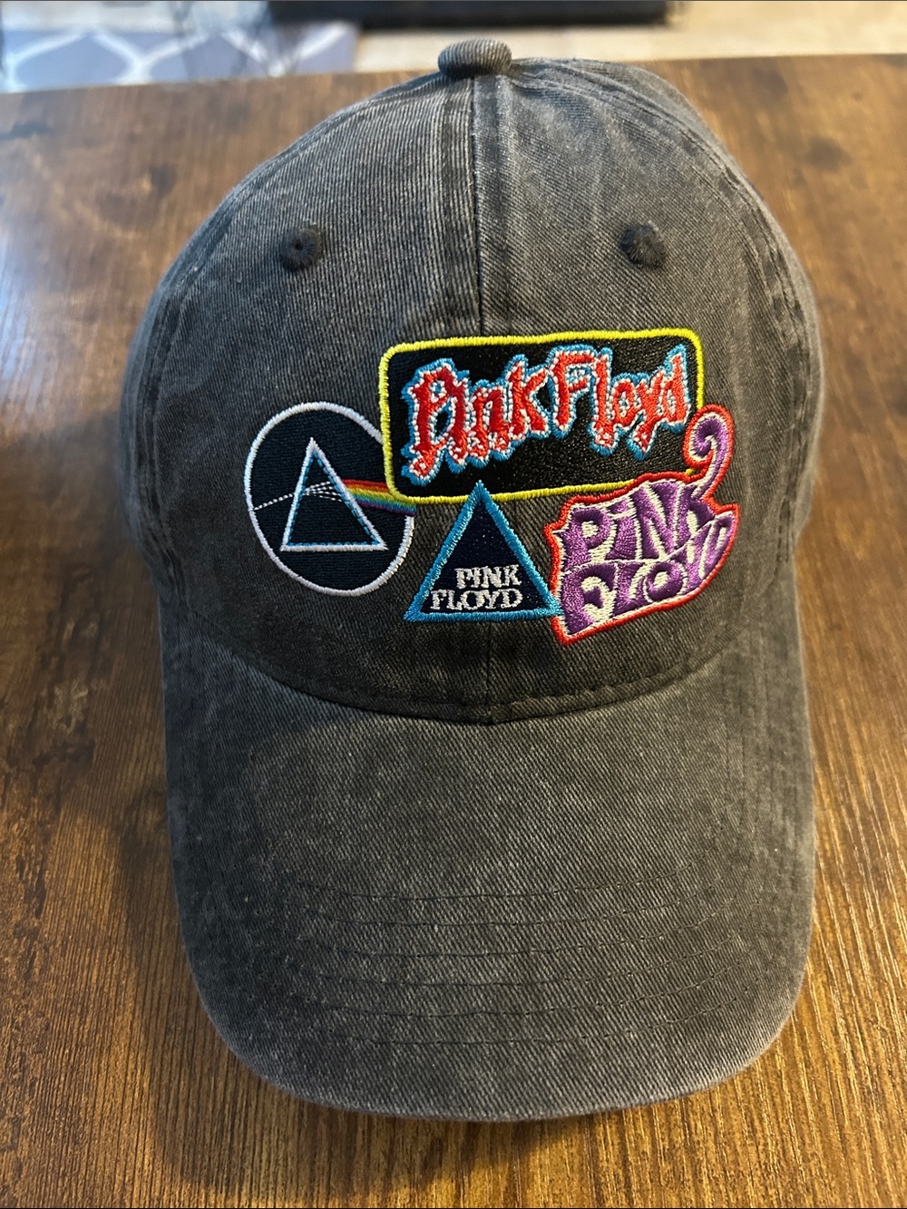 Pink Floyd Unisex Distressed Black Baseball Hat with Multicolor Patches